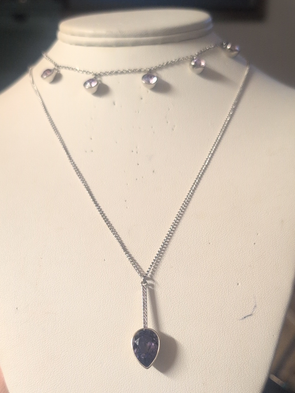 Swarovski TCS Silver Teardrop Amethyst Pendant Necklace - Purple